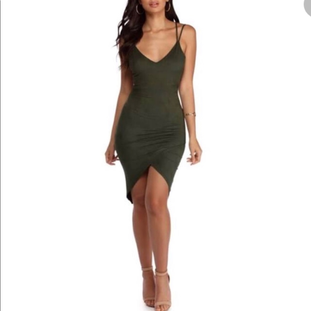 Olive green suede dress size S